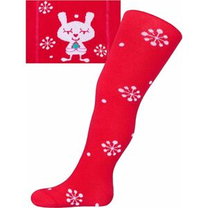 Vánoční bavlněné punčocháčky New Baby červené s vločkami a kočičkou 92 (18-24m)