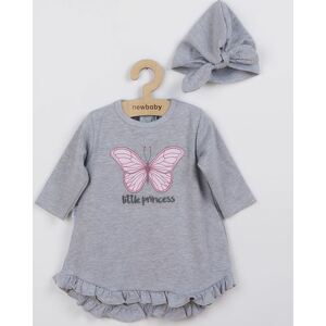 Kojenecké šatičky s čepičkou-turban New Baby Little Princess šedé 74 (6-9m)