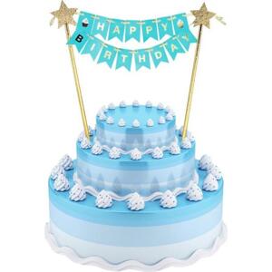 Godan / decorations Papírová dekorace B&G na dort Happy Birthday, světle modrá, 25 cm