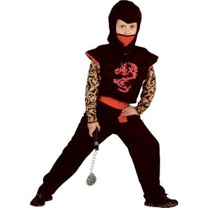 Sada "Ninja-Red Dragon" (triko, kalhoty, pásek, kapuce, maska), velikost 120/130 cm