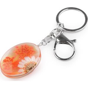 Přívěsek na klíče / kabelku lisované květy v oválu Varianta: 7 korálová, Balení: 1 ks