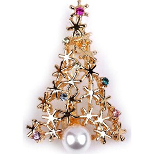Brož s broušenými kamínky vánoční stromeček Varianta: 2 zlatá perla, Balení: 1 ks