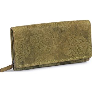 Dámská peněženka kožená s květy Varianta: 22 zelená khaki světlá, Balení: 1 ks