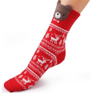 Dámské / dívčí vánoční ponožky Varianta: 2 červená medvěd, Balení: 1 pár