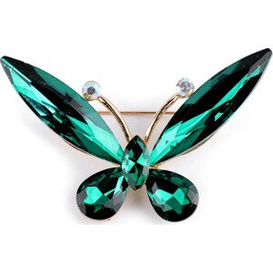 Brož s broušenými kamínky Varianta: 17 zelená smaragdová motýl, Balení: 1 ks