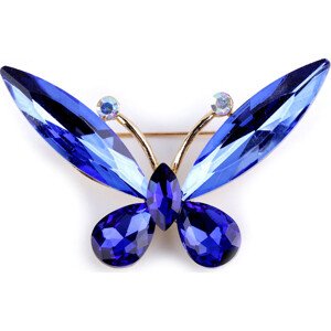 Brož s broušenými kamínky Varianta: 18 modrá motýl, Balení: 1 ks