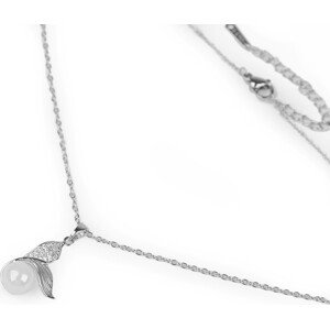 Náhrdelník z nerezové oceli s broušenými kamínky a perlou Varianta: 1 platina perla, Balení: 1 ks