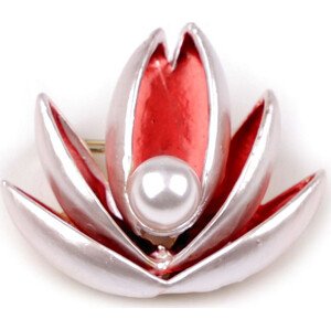 Brož s perlou lotos, ginkgo Varianta: 2 červená, Balení: 1 ks