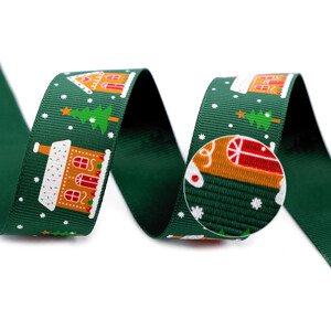 Vánoční rypsová stuha domečky šíře 25 mm Varianta: 2 zelená tmavá, Balení: 45 m
