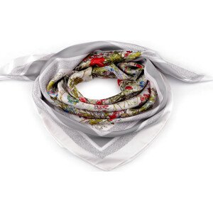 Saténový šátek luční květy 70x70 cm Varianta: 5 šedá světlá, Balení: 1 ks