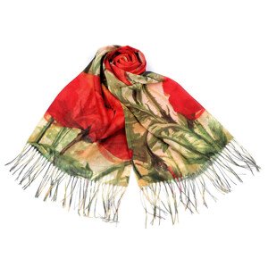 Šátek / šála s třásněmi malované květy 70x175 cm Varianta: 1 červená, Balení: 1 ks