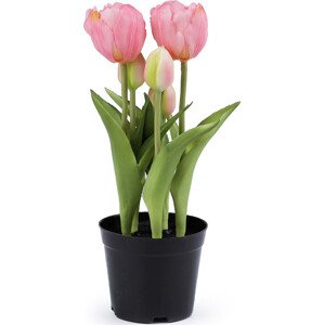 Umělé tulipány v květináči Varianta: 3 (25 cm) růžová sv., Balení: 1 ks