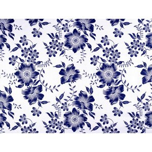 Bavlněná látka / plátno modrotisk květy Varianta: 1 (22220-2) bílá, Balení: 1 m