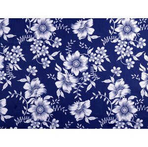 Bavlněná látka / plátno modrotisk květy Varianta: 2 (22220-1) modrá tmavá, Balení: 1 m