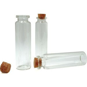 Skleněná lahvička s korkem 20x75 mm Varianta: 1 (20x75) transparent, Balení: 1500 lahv.