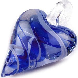 Skleněný přívěsek srdce 30x45 mm Varianta: 11 modrá kobaltová, Balení: 1 ks