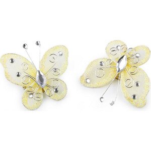 Motýl s kamínky / brož 5x5,5 cm Varianta: 12 krémová světlá, Balení: 20 ks