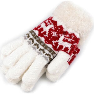 Dětské pletené rukavice s kožíškem, norský vzor Varianta: 28 krémová nejsvět. červená, Balení: 1 pár