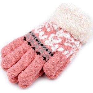 Dětské pletené rukavice s kožíškem, norský vzor Varianta: 30 růžová stř., Balení: 1 pár