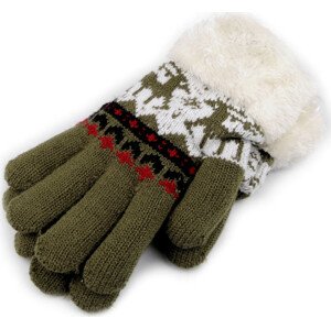 Dětské pletené rukavice s kožíškem, norský vzor Varianta: 36 zelená, Balení: 1 pár