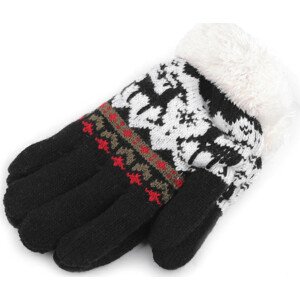 Dětské pletené rukavice s kožíškem, norský vzor Varianta: 38 černá, Balení: 1 pár