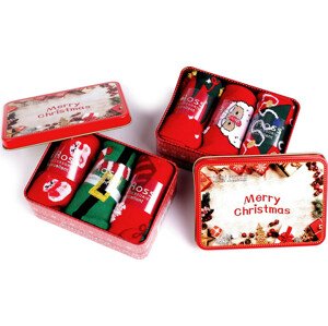 Vánoční ponožky v dárkové plechové krabičce Emi Ross Varianta: 3 (vel. 39-42) mix náhodný červená, Balení: 3 pár