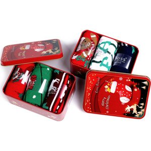 Vánoční ponožky v dárkové plechové krabičce Emi Ross Varianta: 4 (vel. 39-42) mix náhodný červená, Balení: 3 pár