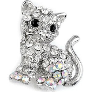 Brož s broušenými kamínky kočka, sova Varianta: 1 crystal AB kočka, Balení: 1 ks