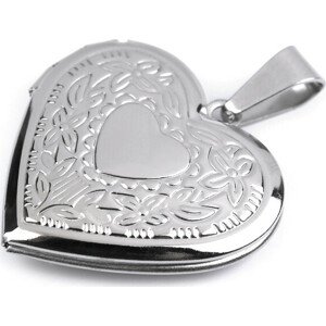 Medailonek z chirurgické oceli srdce otevírací Ø29 mm Varianta: 2 platina ornament, Balení: 1 ks