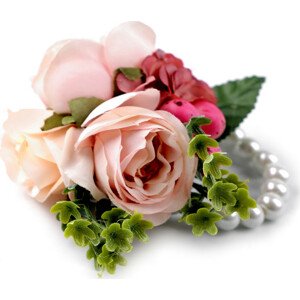 Perlový náramek svatební pro družičky s květy Varianta: 1 pudrová, Balení: 1 ks