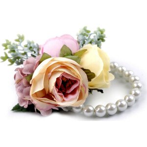 Perlový náramek svatební pro družičky s květy Varianta: 2 starorůžová sv., Balení: 1 ks