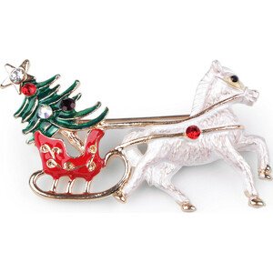 Vánoční brož s broušenými kamínky Varianta: 1 bílá kůň, Balení: 1 ks