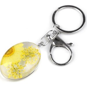 Přívěsek na klíče / kabelku lisované květy v oválu Varianta: 1 žlutá světlá, Balení: 1 ks