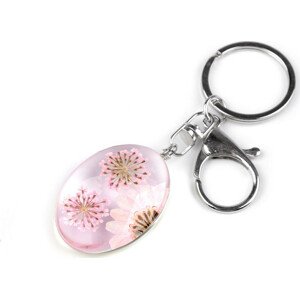 Přívěsek na klíče / kabelku lisované květy v oválu Varianta: 2 pudrová, Balení: 1 ks