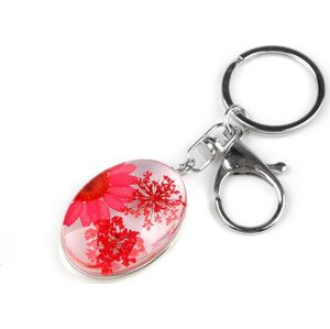 Přívěsek na klíče / kabelku lisované květy v oválu Varianta: 5 korálová světlá, Balení: 1 ks