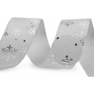 Rypsová stuha vločky šíře 25 mm vánoční Varianta: 4 šedá nejsvětlejší stříbrná, Balení: 90 m