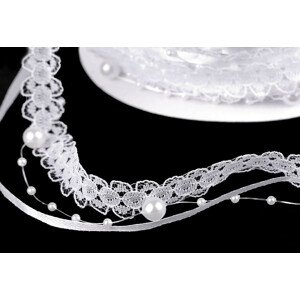 Svatební stuha trojitá s perlami Varianta: bílá, Balení: 13.5 m