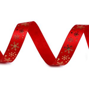 Vánoční saténová stuha vločky 15 mm Varianta: 1 červená, Balení: 5 m