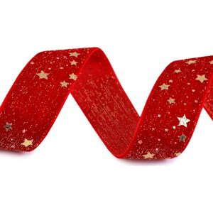 Vánoční sametová stuha šíře 25 mm hvězdy Varianta: červená zlatá, Balení: 1 m