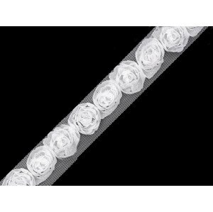 Prýmek na tylu šíře 20 mm s růžemi Varianta: 11 White, Balení: 13.5 m