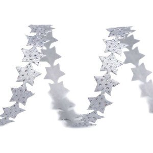 Saténový prýmek šíře 14 mm hvězda s glitry vánoční Varianta: 7 stříbrná, Balení: 4.5 m
