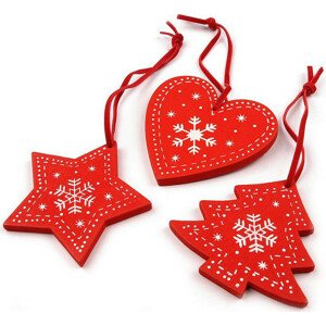 Dřevěná vánoční dekorace sada 3 ks Varianta: 2 červená, Balení: 1 sáček