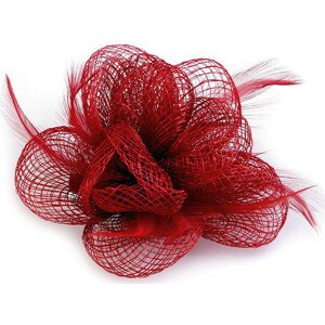 Brož / ozdoba do vlasů květ s peřím Varianta: 2 červená, Balení: 1 ks