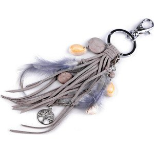 Přívěsek na kabelku / klíče - pírko, strom života Varianta: 4 šedá, Balení: 1 ks