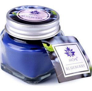 Malá vonná svíčka ve skle s jmenovkou 28 g Varianta: 18 (Blueberry) modrá safírová, Balení: 1 ks