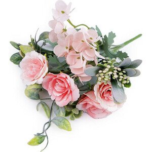 Umělé kytice růže, hortenzie Varianta: 2 růžová světlá, Balení: 1 ks