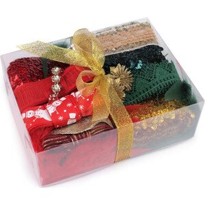 Vánoční kreativní mix - krajky, prýmky, stuhy Varianta: 1 červená zlatá, Balení: 1 krab.