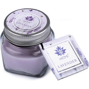 Malá vonná svíčka ve skle s jmenovkou 28 g Varianta: 4 (Lavender) fialová lila, Balení: 1 ks