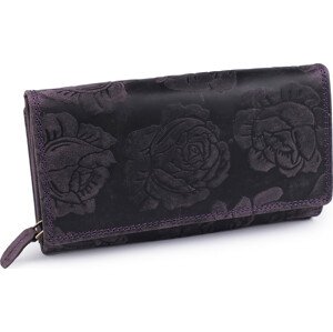 Dámská peněženka kožená s květy Varianta: 14 fialová tmavá, Balení: 1 ks