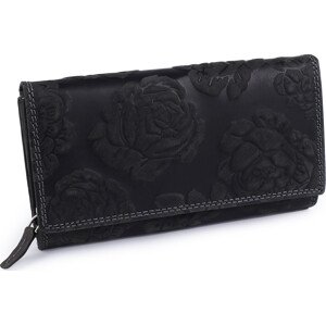 Dámská peněženka kožená s květy Varianta: 18 černá, Balení: 1 ks